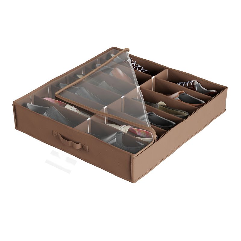 Hastings Home Under-Bed Shoe Storage Organizer With Clear Plastic Zippered Cover - Brown, 5 of 7