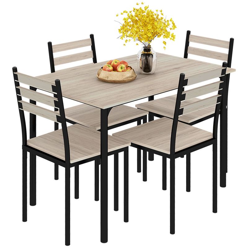 HOMCOM Modern 5-Piece Wooden Counter Dining Kitchen Table Set, 1 Table 4 Chairs Metal Legs, Suitable For Outdoors, 1 of 6