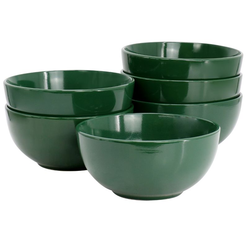 Gibson Simply Essential Display 6 Piece 6 Inch 24oz Stoneware Cereal Bowl Set in Hunter Green, 1 of 6