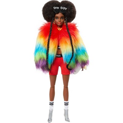 Barbie Extra Doll #1 Faux Fur Rainbow Coat Jacket Clothing Accessory Mattel New!