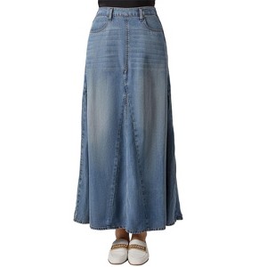 Memoi Women's Flared 4-Panel Lyocell Denim Maxi Skirt Dark Wash XS - 1 of 3