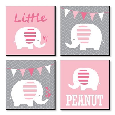 Big Dot of Happiness Pink Baby Elephant - Kids Room, Nursery Decor and Home Decor - 11 x 11 inches Nursery Wall Art - Set of 4 Prints for baby's room