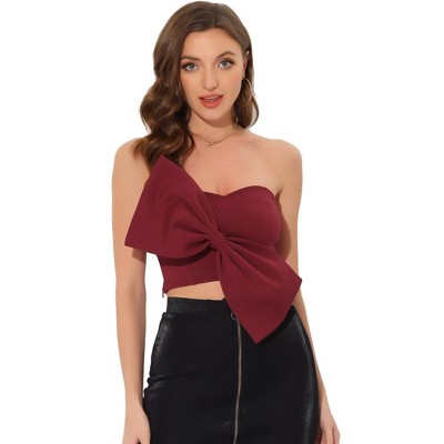 Allegra K Women's Party Punk Sleeveless Gothic Velvet Halter Cold Shoulder  Crop Tank Tops Burgundy X-Large