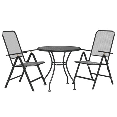vidaXL 3-Piece Outdoor Patio Dining Set - Expanded Metal Mesh, E-Coating Finish, Reclining Chairs, Foldable for Storage, Anthracite Color