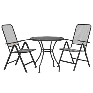 vidaXL 3-Piece Outdoor Patio Dining Set - Expanded Metal Mesh, E-Coating Finish, Reclining Chairs, Foldable for Storage, Anthracite Color - 1 of 4