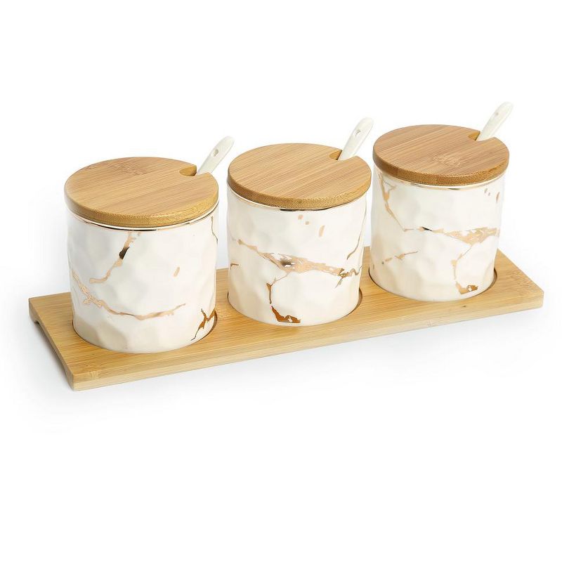 Classic Touch White Porcelain Canister Set  with Gold Design -11.25"L, 1 of 4