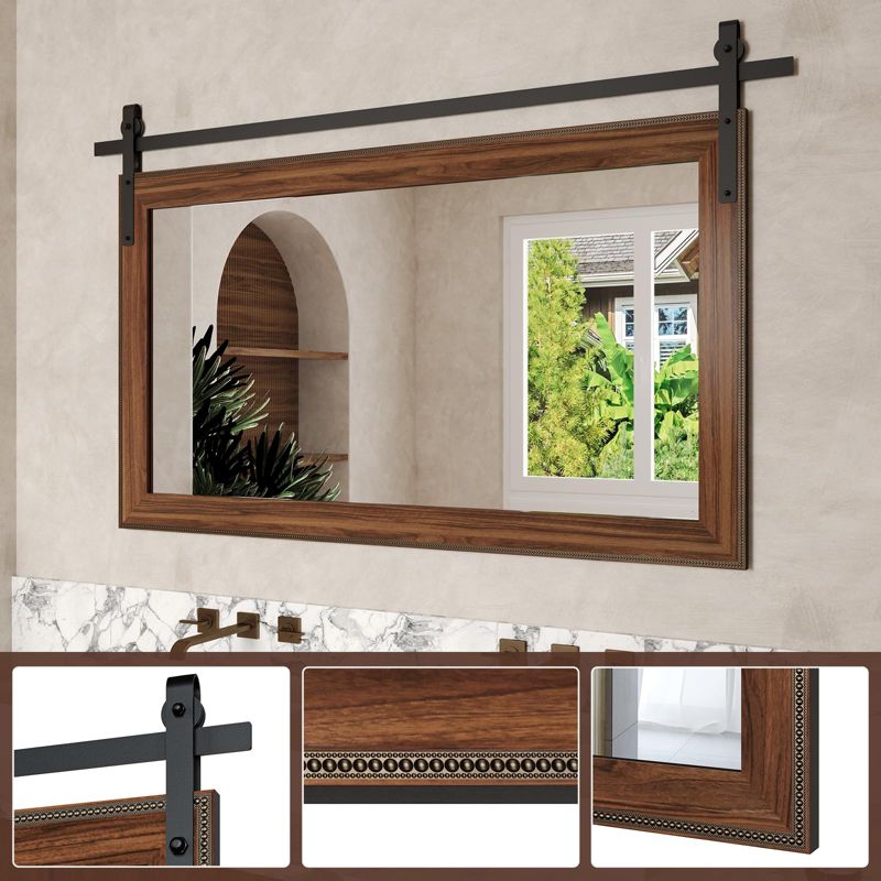 HOMLUX Rectangular Bathroom Vanity Wall Mirror Wooden Framed Rustic Barn Door Entryway Mirror, 4 of 11