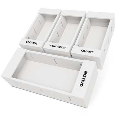 SpaceAid 4 pack Bag Storage Organizer,Compatible with Gallon, Quart, Sandwich and Snack Variety Size Bag for Kitchen Drawer,white