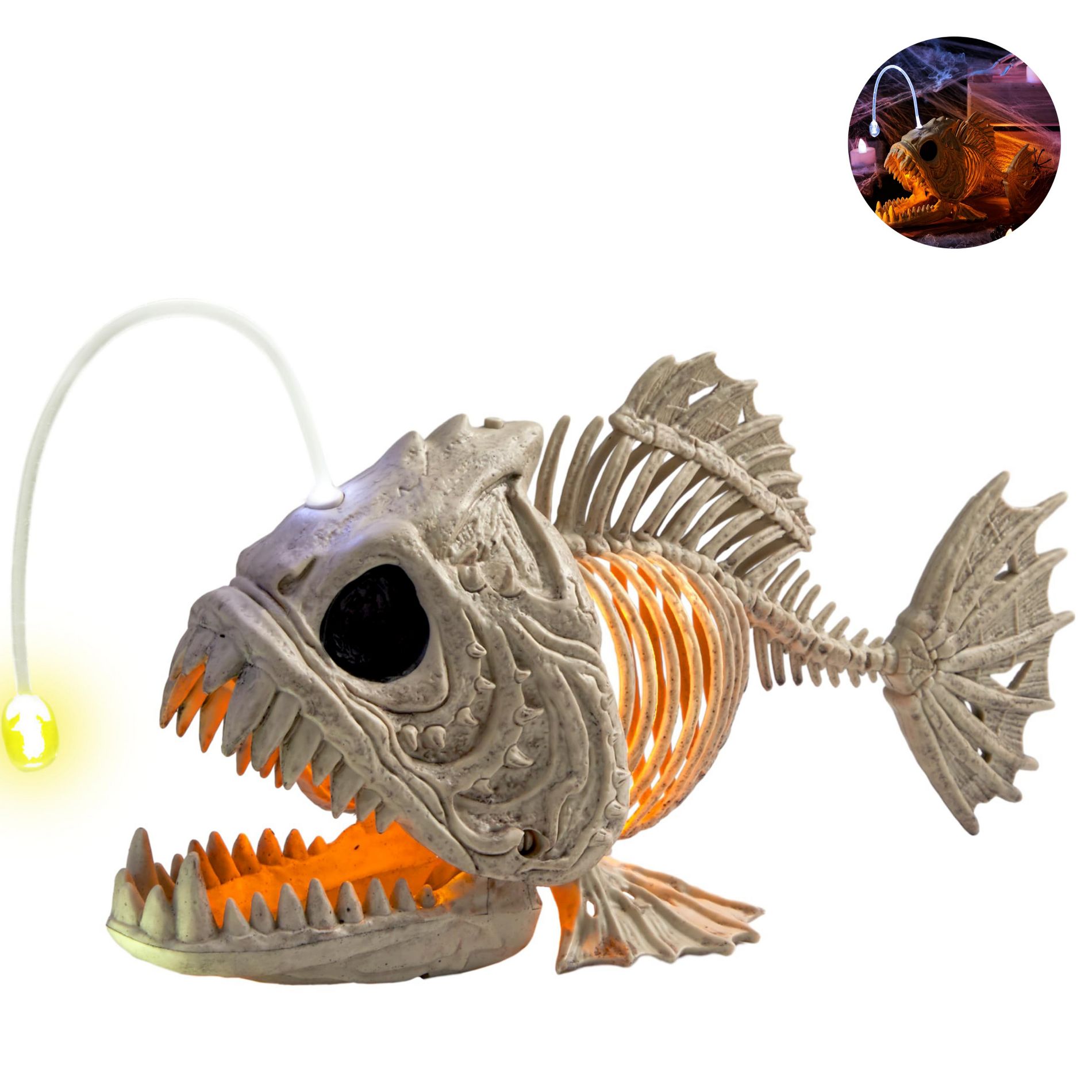 Joyfy 10.2" Halloween LED Fish Skeleton Decoration, Plastic Fish Bones Halloween Indoor Outdoor Decor Haunted House Party Favors Graveyard Props