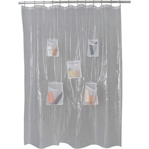 GoodGram Lightweight Odor Free PEVA Vinyl Shower Curtain Liner With 5 Storage Pockets - Clear - 1 of 4