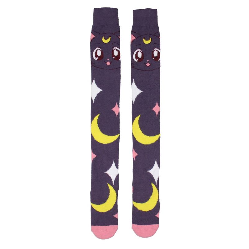 Sailor Moon Crystal Women's Luna Character Design Over Knee High Socks Purple, 1 of 6