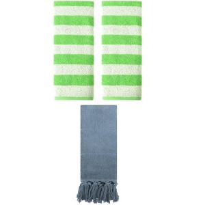 REGALWOVEN 3 Packs Striped and Solid Tassels Absorbent Soft Cotton Hand Towel for Bathroom - 1 of 4