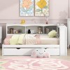 NicBex Twin Size Daybed 86" L Modern Wooden Bed Frame with Trundle, Storage Cabinets and Ports for Bedroom, Living Room, No Box Spring Required, White - 2 of 4