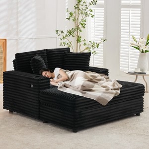 54" Corduroy Chaise Lounge – Sofa Bed with USB/C Charging & Cup Holders for Living Room - 1 of 4