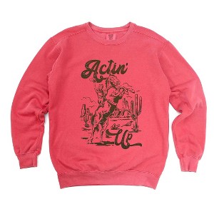 Simply Sage Market Women's Garment Dyed Graphic Sweatshirt Actin' Up Horse - 1 of 3