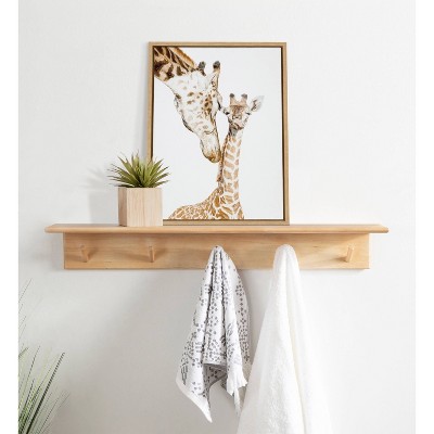 Natural Wood Framed Mother and Baby Giraffe Canvas Print, 18" x 24"