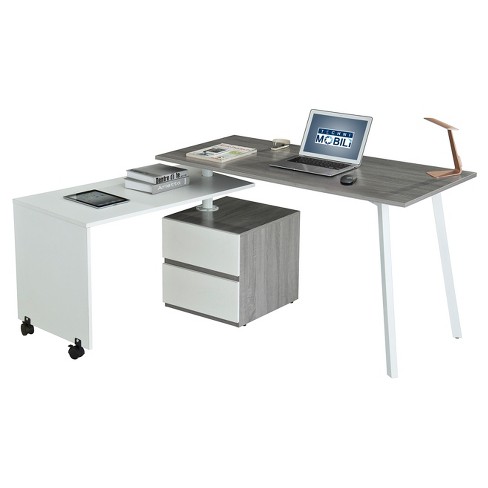 Modern L Shaped Desk With Hutch Gray - Techni Mobili : Target