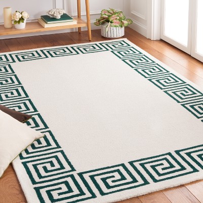 Ivory and Green Hand-Tufted Wool Area Rug, 3' x 5'