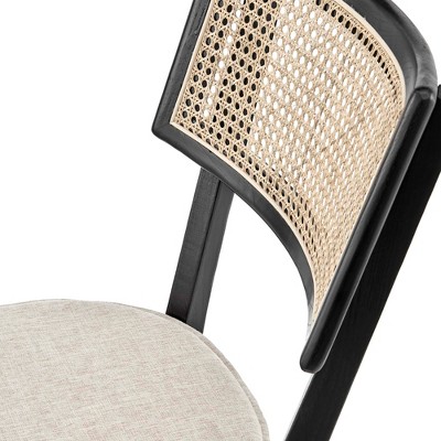 Caledonia High Black and Beige Elm Wood Side Chair with Cane Back