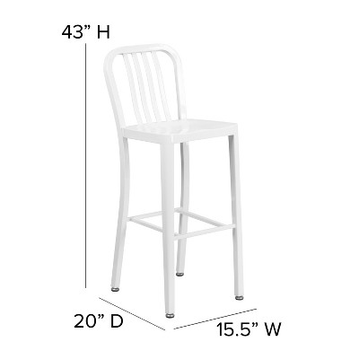 Sleek White Metal Indoor-Outdoor Barstool with Vertical Slat Back