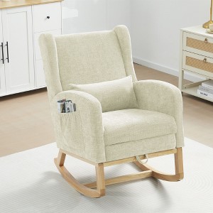 Hyleory Chenille Rocking Chair Rocker With Retractable Footrest, Solid Wood Leg, Long Non-Slip Pad, Lumbar Support And Side Pocket - 1 of 4