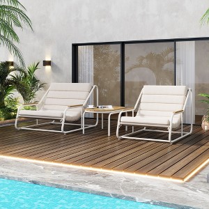 LOVSON Outdoor Chaise Lounge Chairs Set of 3, Patio Chaise Lounge Chair with Acacia Side Table, Pool Lounge Chairs for Lawn, Deck, Beach, Beige+White - 1 of 4