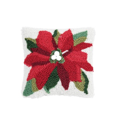 C&F Home 8" x 8" Poinsettia Hooked Petite Christmas Holiday Throw Pillow