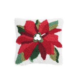 C&F Home 8" x 8" Poinsettia Christmas Small/Petite Hooked Accent Throw Pillow - 1 of 4