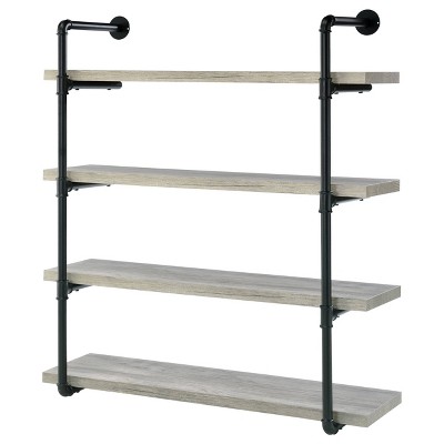 39" Gray Driftwood Industrial Wall Shelf with Black Frame