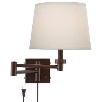 360 Lighting Vero Modern Swing Arm Wall Lamp Oiled Rubbed Bronze Plug-in Light Fixture with USB Charging Port Cream Drum Shade for Bedroom Bedside
