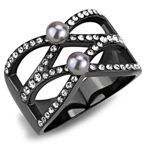 Slickblue Light Black Stainless Steel Criss-Cross Ring Gray Pearl Women's Statement Jewelry, Sizes 5-10 - 1 of 4