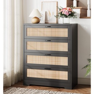 Whizmax 4 Drawer Dresser for Bedroom, Rattan Chest of Dressers, Modern Wood Tall Dresser with Power Outlets for Living Room,Closet Hallway, Entryway - 1 of 4