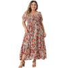 Agnes Orinda Women's Plus Size Floral Short Sleeve Shirred Square Neck Maxi Empire Waist Dresses - 4 of 4