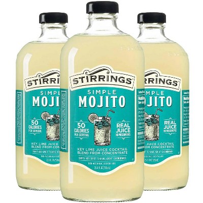 Stirrings Simple Mojito Cocktail Mix 750ml Bottles - Real Juice No Preservatives - 50 Calories - Drink Mixer