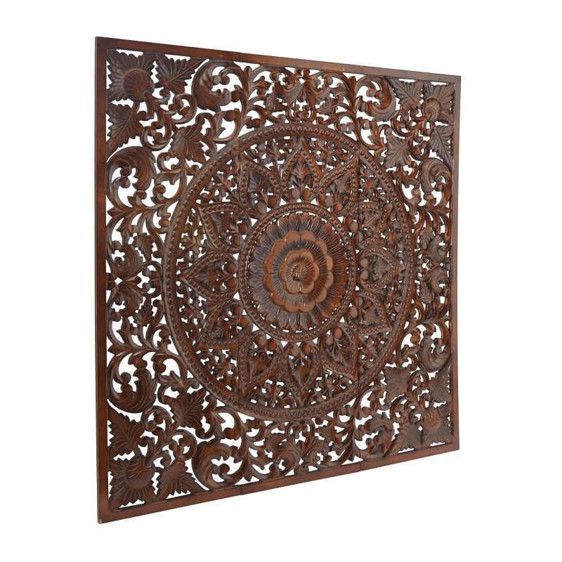 Set of 3 Wooden Floral Handmade Intricately Carved Wall Decors with Mandala Design - Olivia & May, 2 of 9