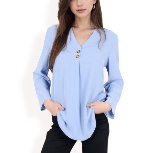 Anna-Kaci Women's V-Neck Blouse with Button Detail and Rolled Sleeves - image 1 of 4