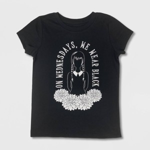 Girls' Wednesday Addams Short Sleeve Graphic T-Shirt - Black - 1 of 2