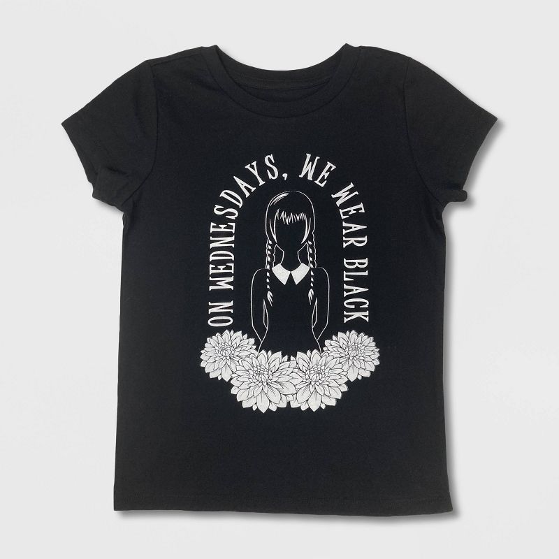 Girls&#39; Wednesday Addams Short Sleeve Graphic T-Shirt - Black, 1 of 8