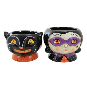 Transpac 4.25 In Black Cat/Witch Snack Dish Halloween Johanna Parker Candy Dishes - 1 of 3