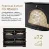 ORRD 42.1" Mid-Century Black Shoe Cabinet with 4 Flip Drawers & Rattan Doors, Narrow Entryway Organizer with Hooks - 4 of 4