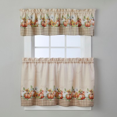 Autumn Pumpkins Beige and White Rod Pocket Valance