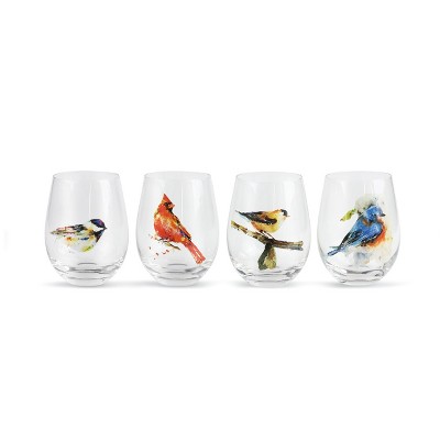 DEMDACO Songbirds Stemless Glass - 4 Assorted 5 x 4 - Clear