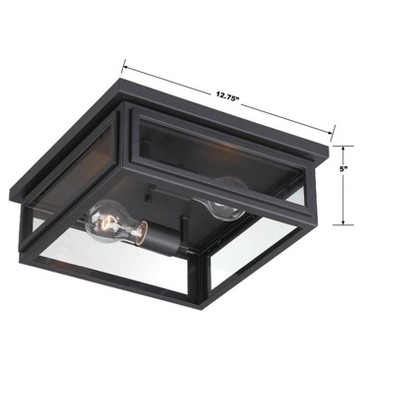 Matte Black and Clear Glass 2-Light Outdoor Flush Mount