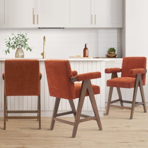 Set Of 3 Morgan 25.5" Height Upholstered Seat and Back Counter Stools With Upside Down "V" shape design Solid Wood Legs-Maison Boucle - 1 of 4