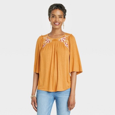 Women's Flutter Elbow Sleeve Embroidered Top - Knox Rose™