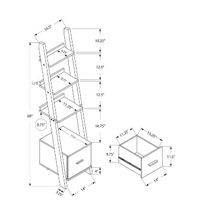 Transitional Cappuccino Wood Corner Ladder Bookcase with Storage Drawer