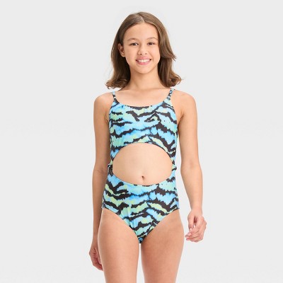 Tween Girls Sleeveless Tie Dye Off The Shoulder One Piece Swimsuit