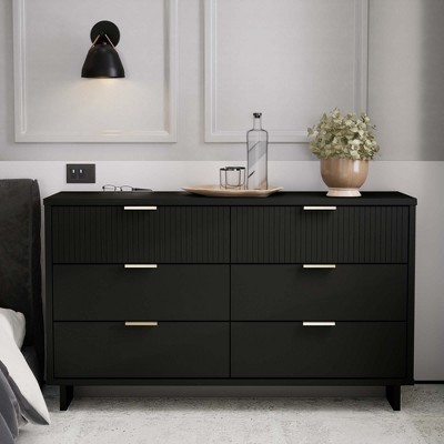PAGED Tall Wooden Dresser, Contemporary Chest of Drawers with 5 Storage Drawers and Metal Hand Pull for Living Room, Hallway