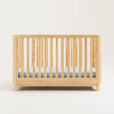 Natural Pine 3-in-1 Convertible Baby Crib with Rounded Posts