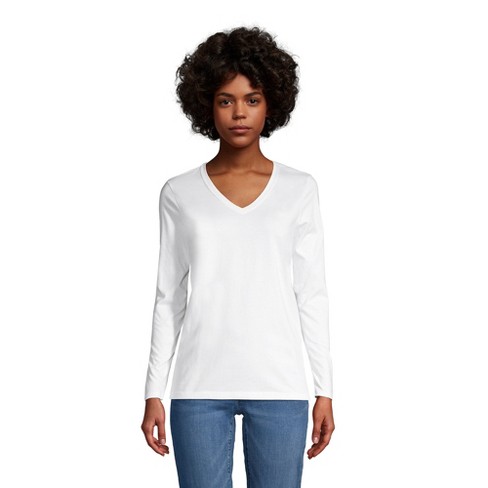 Lands' End Women's Relaxed Supima Cotton Long Sleeve V-neck T-shirt ...